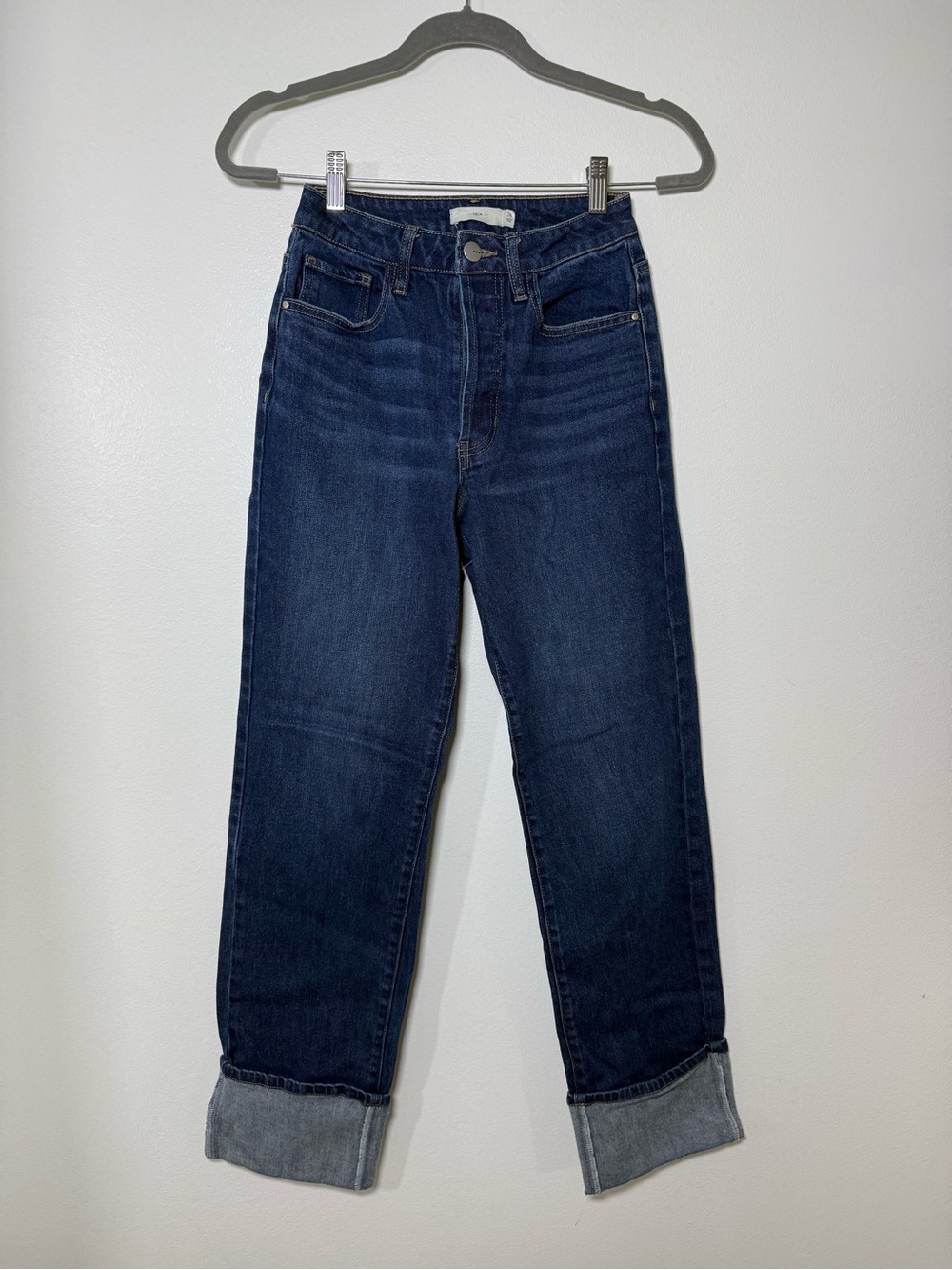 Women's Dark Blue Boyfriend Jeans with Rolled Hem